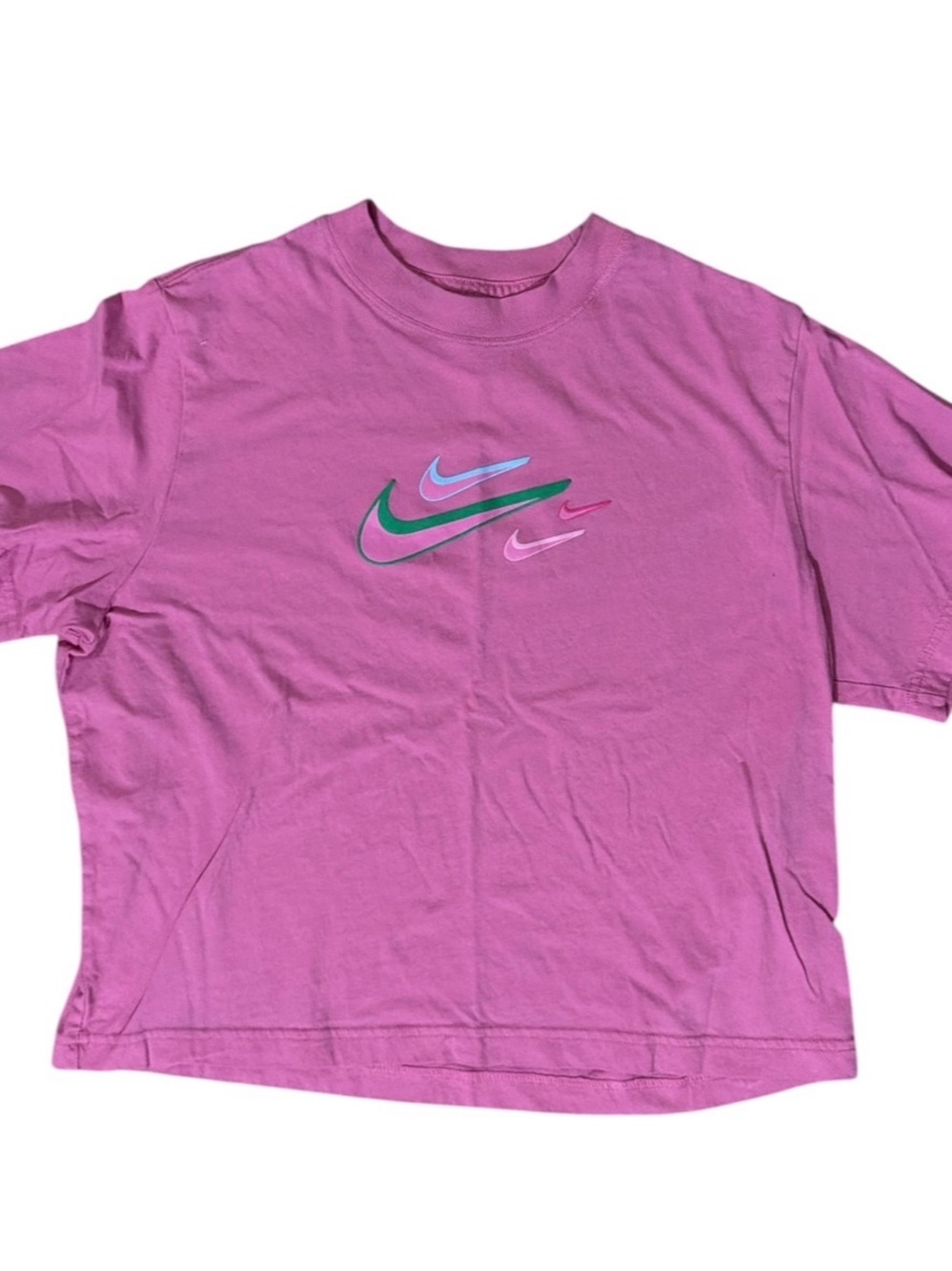 Nike Pink Tee with Multicolor Swoosh Cropped Shirt